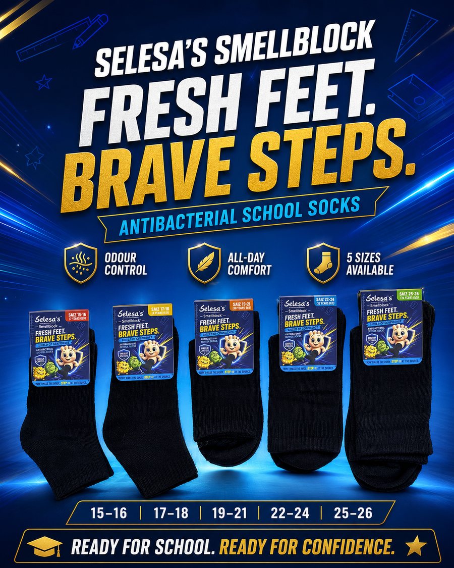 SELESA'S SMELLBLOCK antibacterial school socks in five sizes